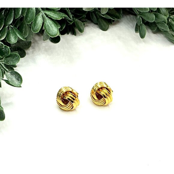 Gold-Tone Knot Stud Earrings With Textured and Polished Design - Picture 2 of 5